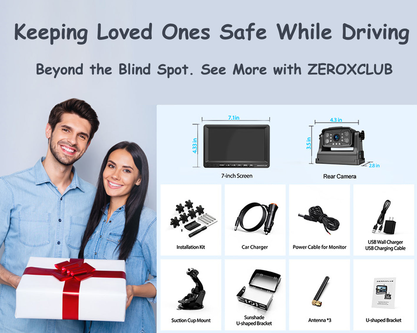 ZEROXCLUB Magnetic Wireless RV Backup Camera System: Rear Camera with 7" HD 1080P DVR Monitor, DVR Monitor & IR Night Vision, Portable Rechargeable Camera for RV/Trailer/Fifth Wheels/Camper B1C