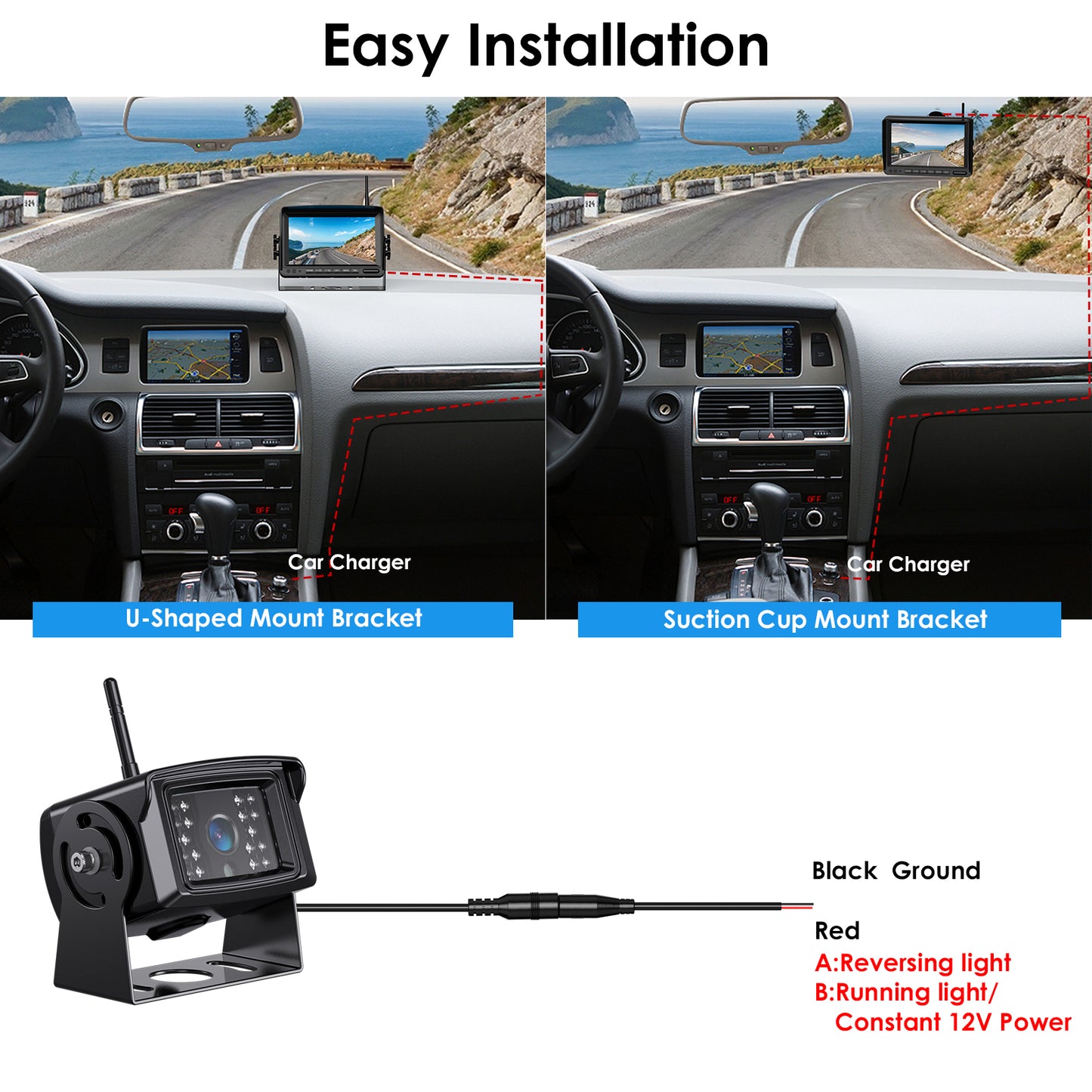 ZEROXCLUB Wireless Backup Camera System Kit for Rv/Truck/Bus/Pickup/Van, No Interference,Night Vision, IP69 Waterproof Rear View Camera + 7’’ LCD Wireless Reverse Monitor (W01-7 inch)