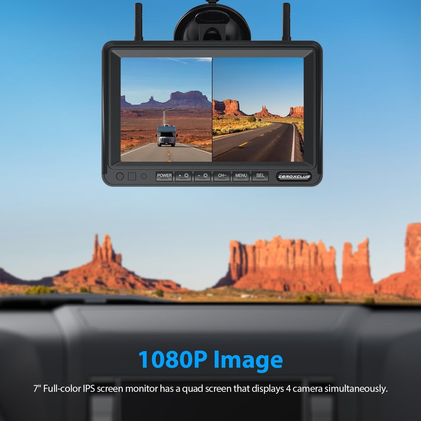 1080P 7" Wireless RV Backup Camera System, 2 Rear View Cameras, DVR Monitor & IR Night Vision, IP69K Waterproof, Compatible with Furrion Pre-Wired RVs-ZEROXCLUB BW72R