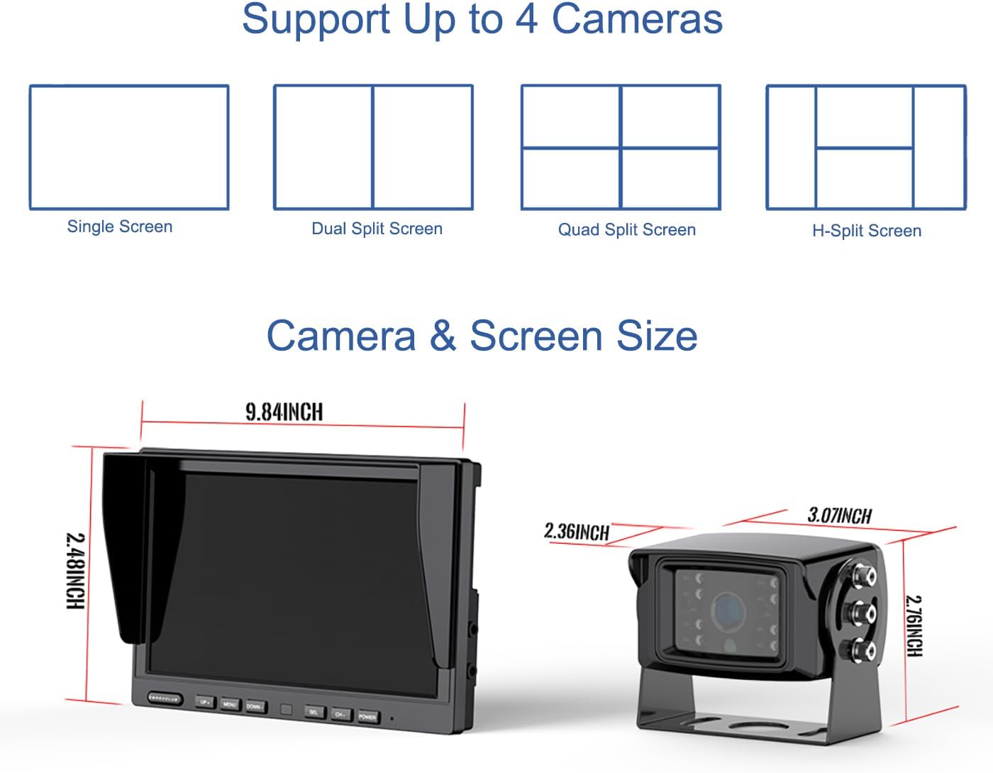 ZEROXCLUB 10'' 1080P Wireless Backup Camera System, 10 Inch DVR Dual/Quad Monitor Wireless 2 Rear View Cameras for RV/Truck/Trailer/Camper, IP69 Waterproof Digital Signal Recording System-BW102