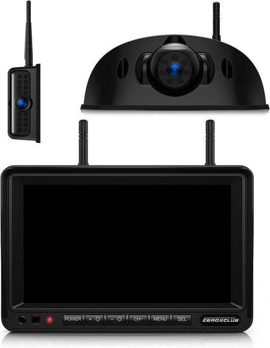 2-Camera Wireless RV Backup Camera System with 7-Inch Monitor, 1 Rear Sharkfin, 1 Side Camera, DVR Monitor & IR Night Vision, IP69K Waterproof, Compatible with Furrion Pre-Wired RVs-ZEROXCLUB BW72
