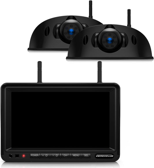 1080P 7" Wireless RV Backup Camera System, 2 Rear View Cameras, DVR Monitor & IR Night Vision, IP69K Waterproof, Compatible with Furrion Pre-Wired RVs-ZEROXCLUB BW72R