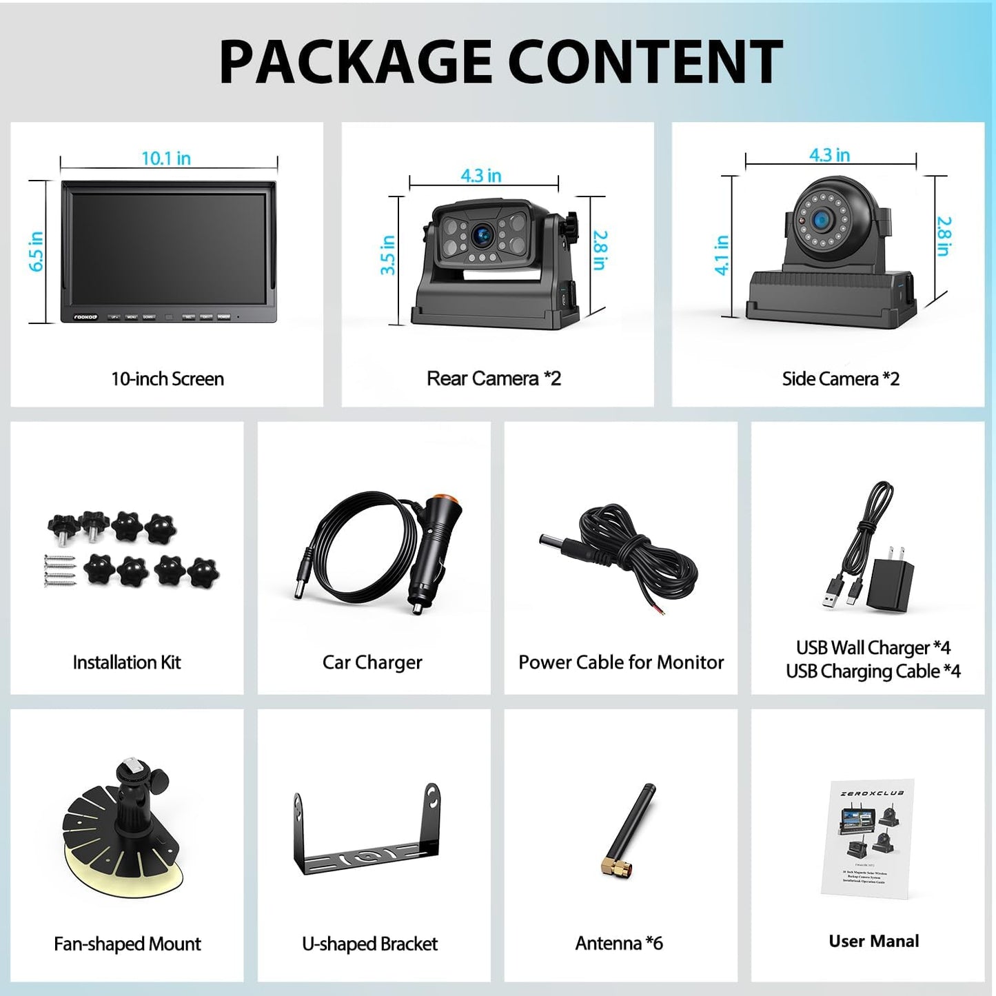 Magnetic Wireless Backup Camera: 10" HD 1080P DVR Monitor with 2 Rear View 2 Side View Cameras for Travel Trailer/Fifth Wheels/RV/Camper, Portable Rechargeable Battery BC104