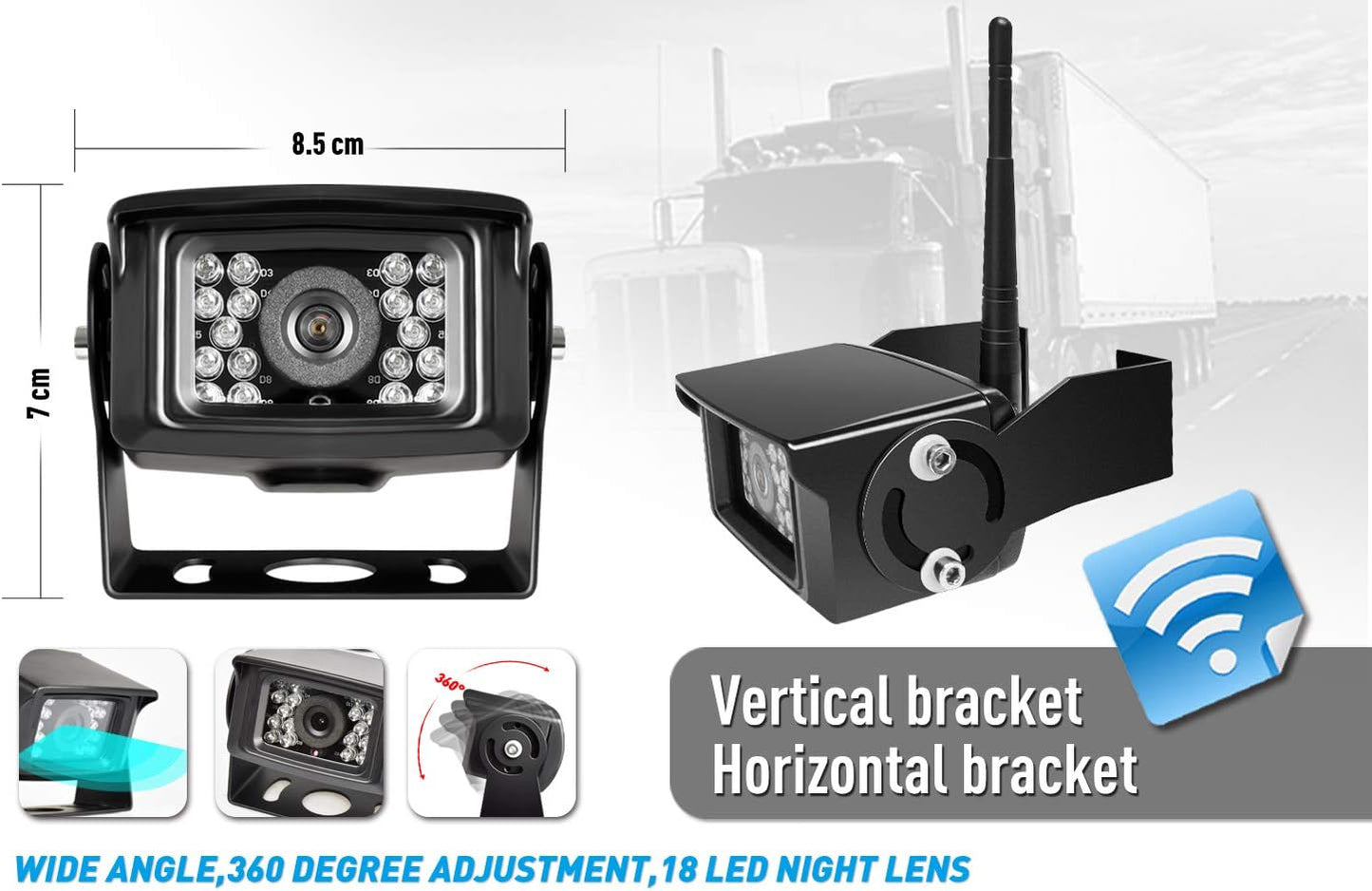 ZEROXCLUB Digital Wireless Backup Camera System Kit No Interference IP69 Waterproof Wireless Rear View Camera 7’’Wireless Reversing Monitor for Van/Semi-Trailer/RV/Box Truck (WX02)