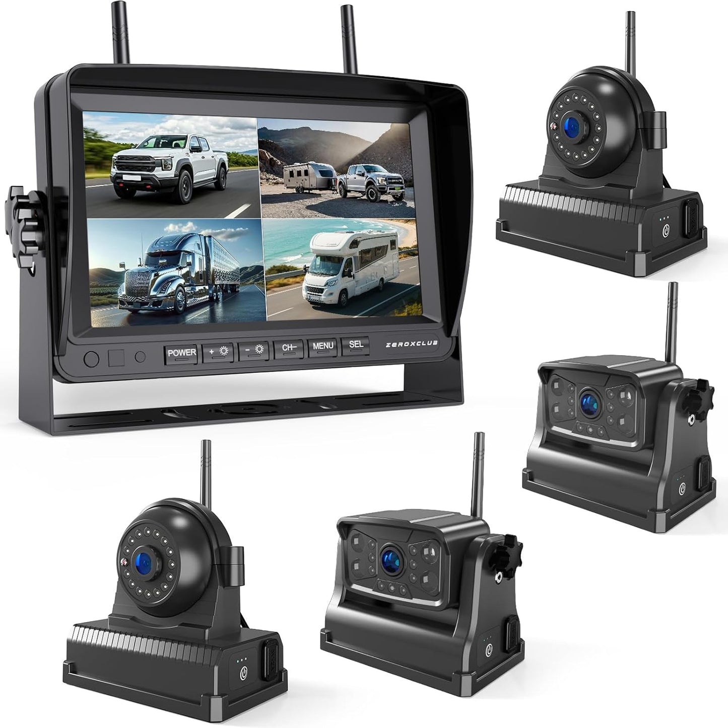 Magnetic Wireless Backup Camera: 7" HD 1080P DVR Monitor with 2 Rear View, 2 Side View Cameras, IR Night Vision, Portable Rechargeable Camera for RV/Trailer/5 Wheels/Camper BC704