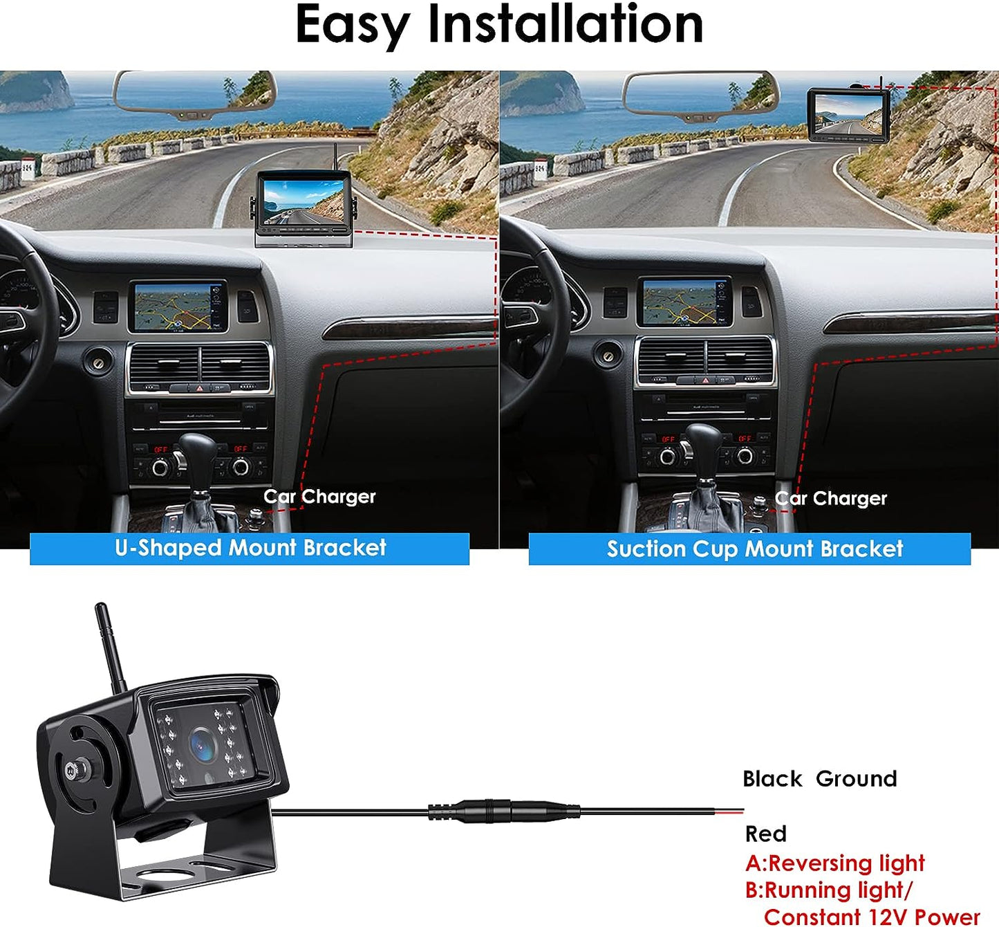 ZEROXCLUB Digital Wireless Backup Camera System Kit No Interference IP69 Waterproof Wireless Rear View Camera 7’’Wireless Reversing Monitor for Van/Semi-Trailer/RV/Box Truck (WX02)