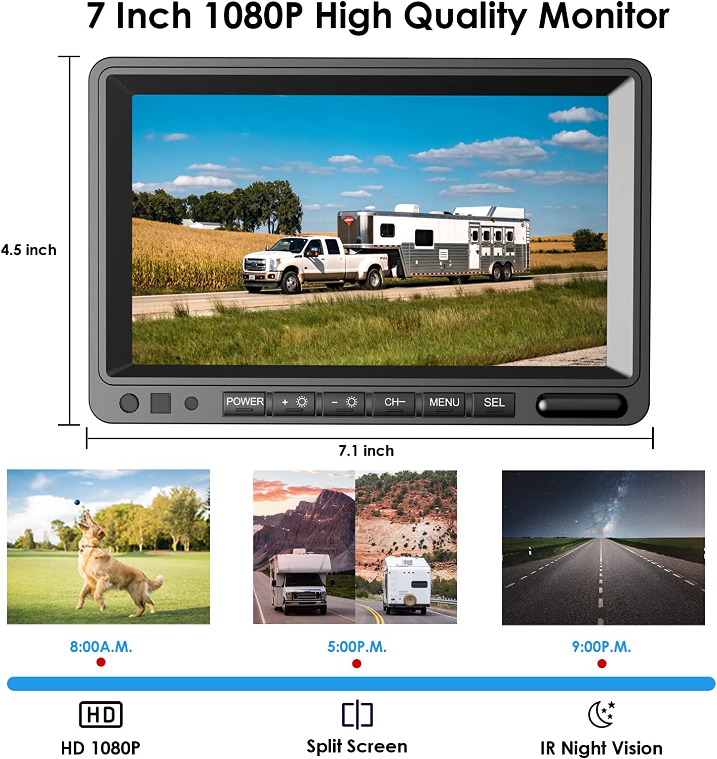 ZEROXCLUB Wireless Backup Camera System Kit for Rv/Truck/Bus/Pickup/Van, No Interference,Night Vision, IP69 Waterproof Rear View Camera + 7’’ LCD Wireless Reverse Monitor (W01-7 inch)