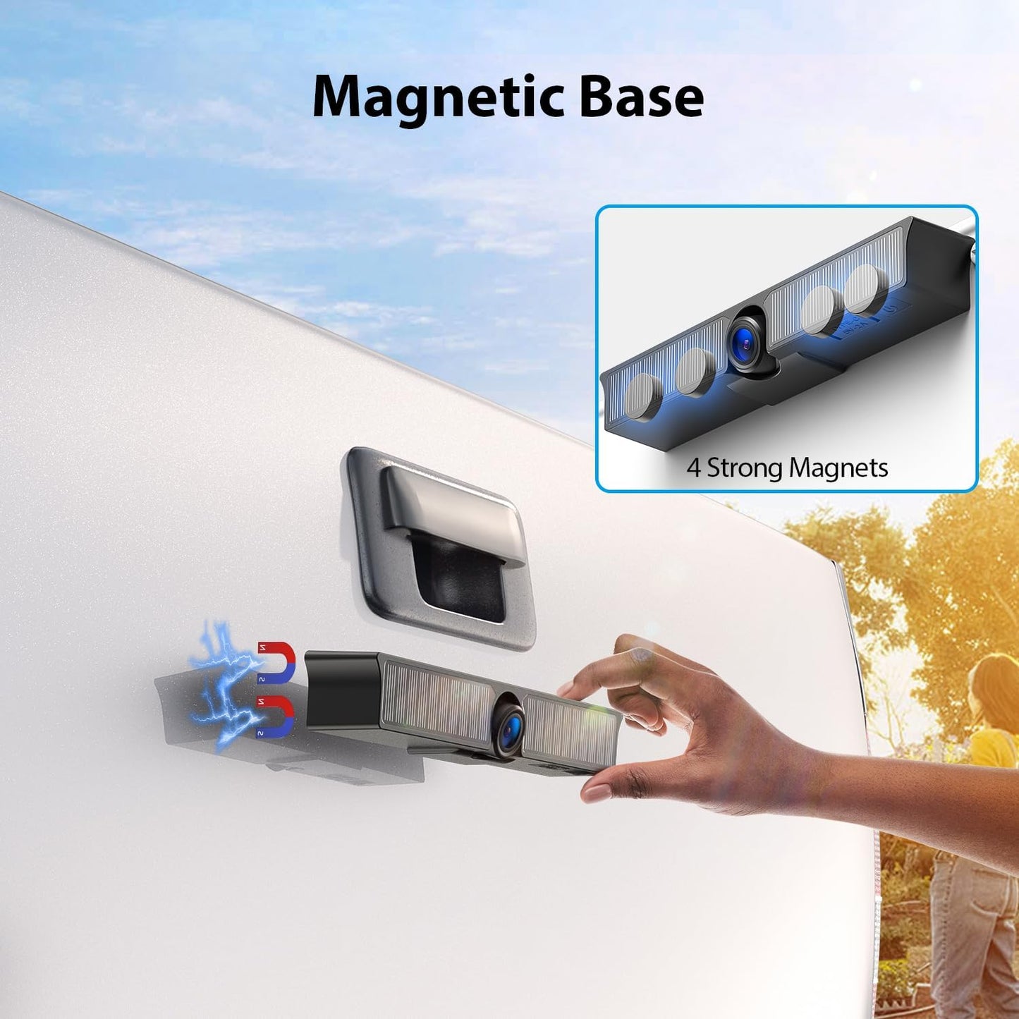 Magnetic Solar Wireless Backup Camera, 7 Inch HD 1080P LCD Monitor & IP68 Waterproof License Plate Camera System for RV/Truck/Trailer/Van/Bus, BT7