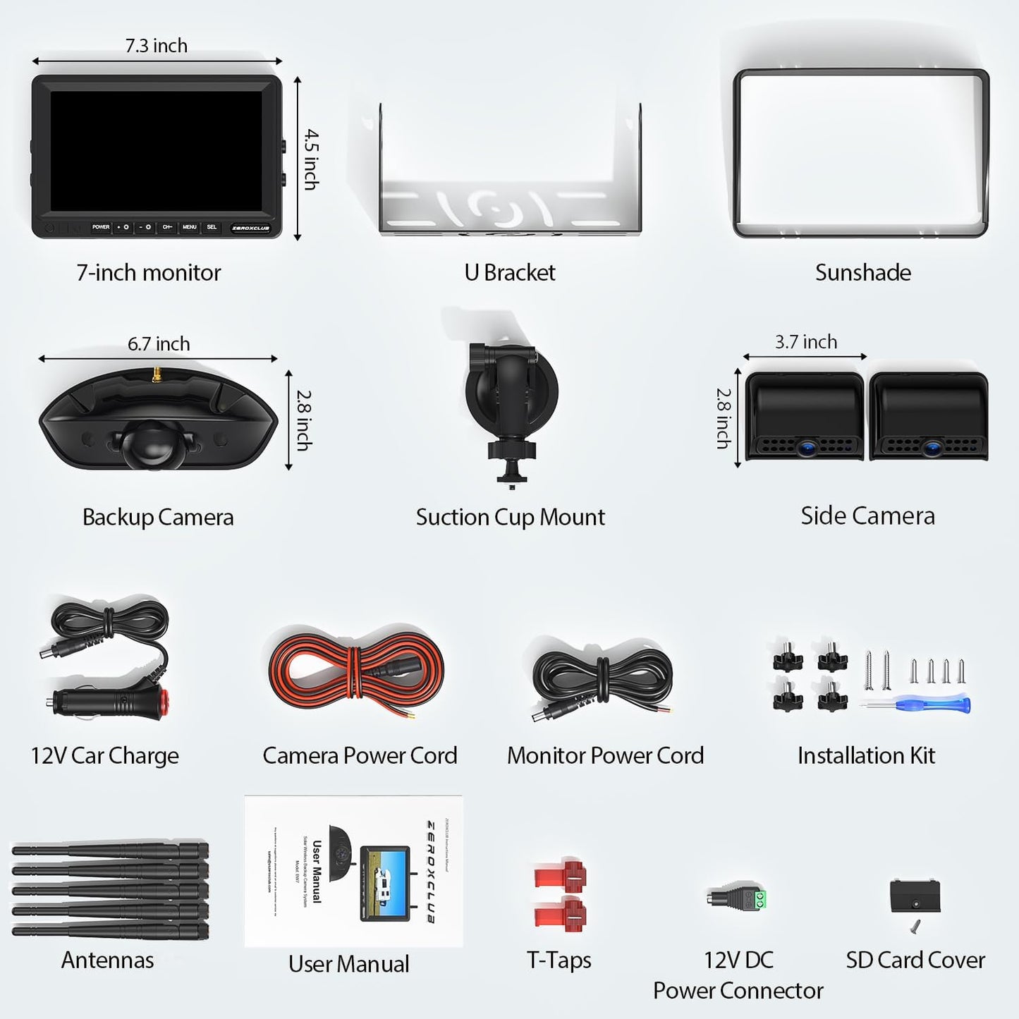 3-Camera Wireless RV Backup Camera System with 7-Inch Monitor, 1 Rear Sharkfin, 2 Side Cameras, DVR Monitor & IR Night Vision, IP69K Waterproof, Compatible with Furrion Pre-Wired RV Trailer
