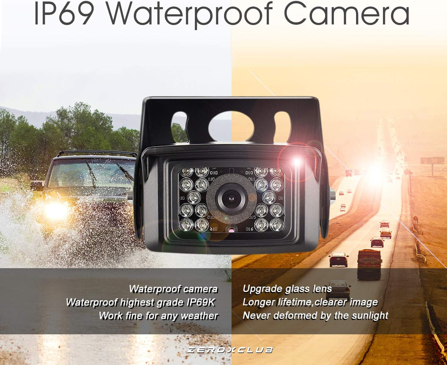 ZEROXCLUB Digital Wireless Backup Camera System Kit No Interference IP69 Waterproof Wireless Rear View Camera 7’’Wireless Reversing Monitor for Van/Semi-Trailer/RV/Box Truck (WX02)