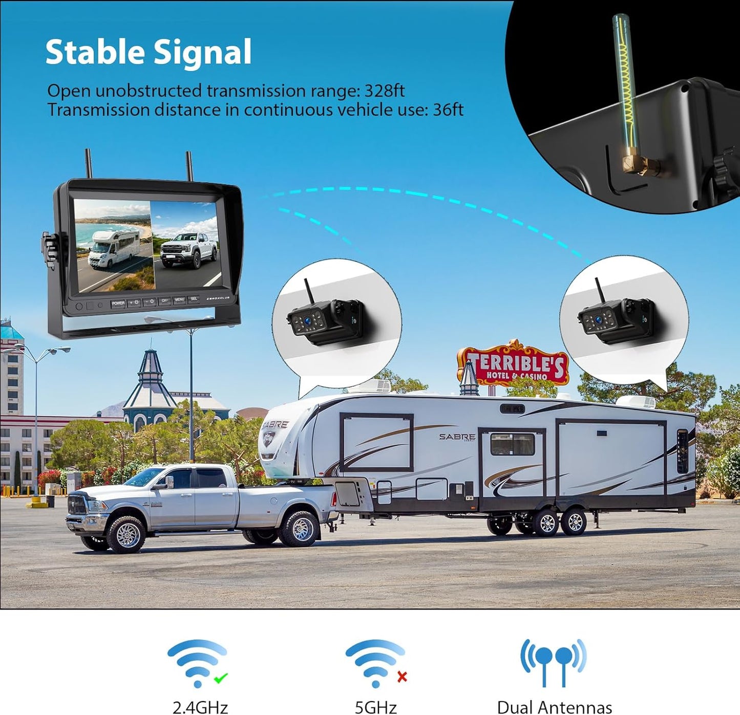 ZEROXCLUB Magnetic Wireless RV Backup Camera System: 7" HD 1080P DVR Monitor with 2-Rear Camera, DVR Monitor & IR Night Vision, Portable Rechargeable Camera for RV/Trailer/Fifth Wheels/Camper BC702