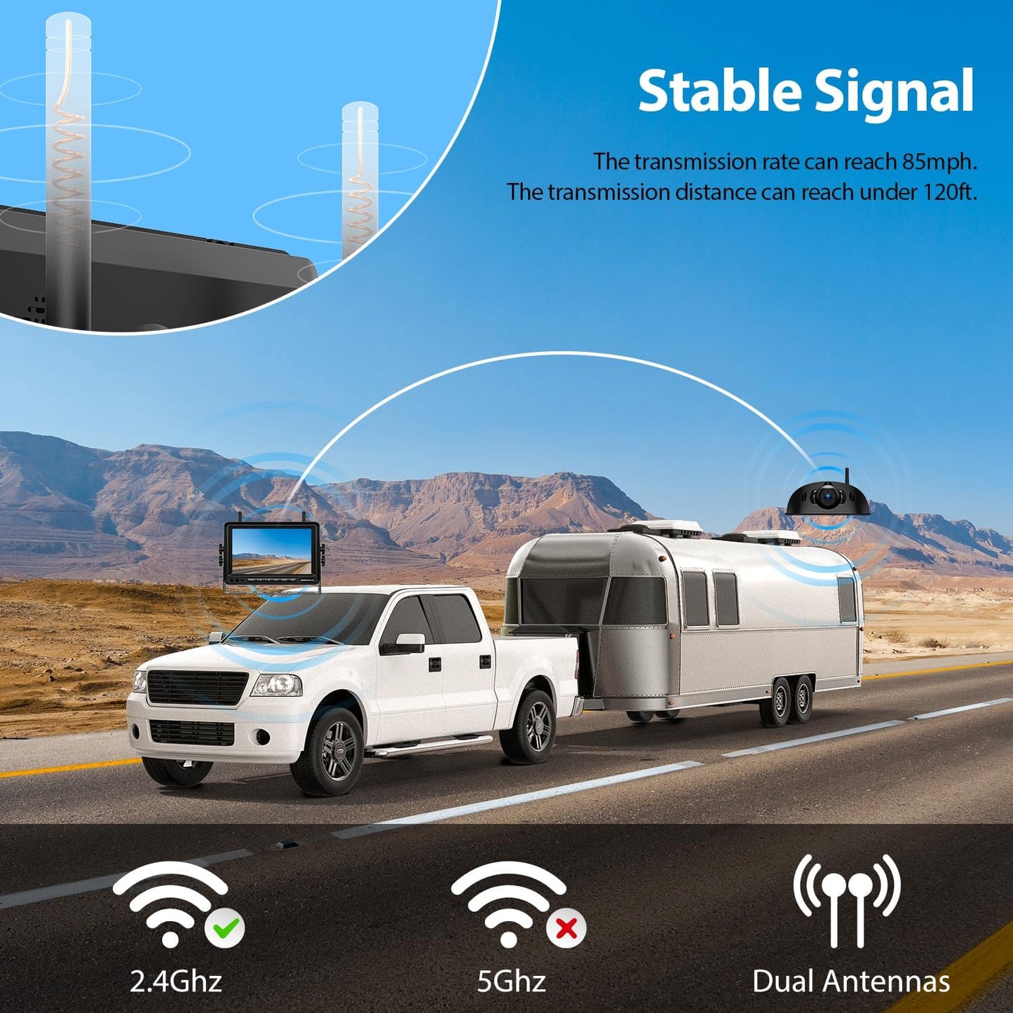 1080P 7" Wireless RV Backup Camera System, 2 Rear View Cameras, DVR Monitor & IR Night Vision, IP69K Waterproof, Compatible with Furrion Pre-Wired RVs-ZEROXCLUB BW72R
