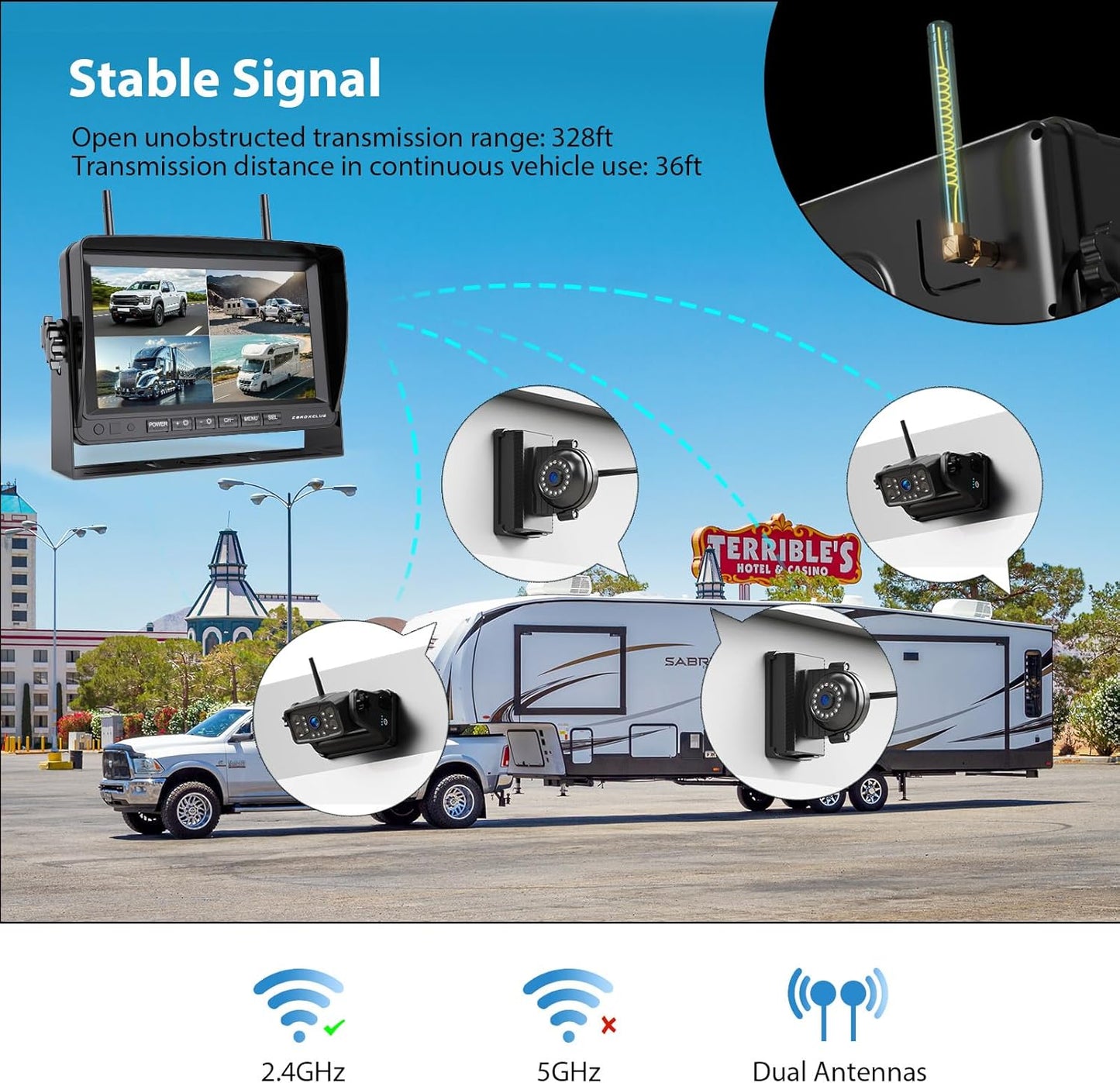 Magnetic Wireless Backup Camera: 7" HD 1080P DVR Monitor with 2 Rear View, 2 Side View Cameras, IR Night Vision, Portable Rechargeable Camera for RV/Trailer/5 Wheels/Camper BC704