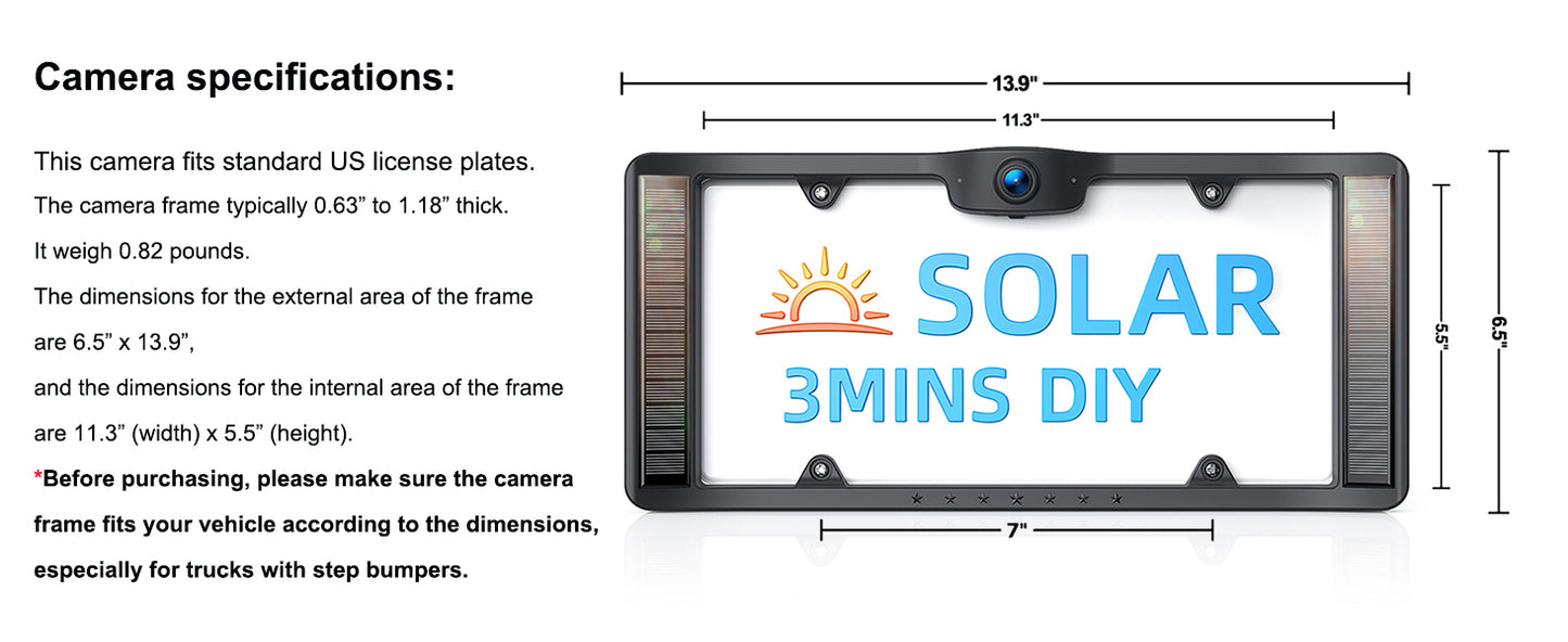 ZEROXCLUB Solar Wireless Backup Camera, 6400mAh Rechargeble Battery, 7 Inch HD 1080P LCD Monitor & IP69 Waterproof Night Vision License Plate Camera System for RV/Truck/Trailer/Van/Bus, 3-step Easy to Install, BS7