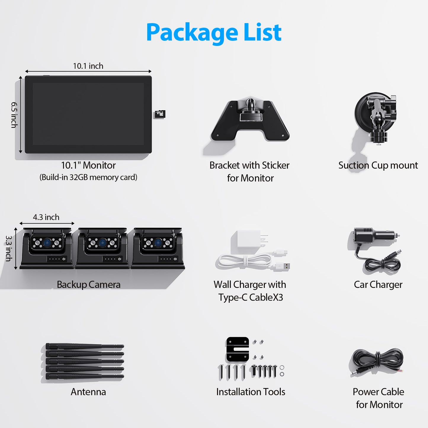 ZEROXCLUB 3 Magnetic Solar Wireless Backup Camera HD1080P Loop Recording 10.1 Inch Touchscreen Monitor, Quad RV Rearview Backup Cameras Wireless System for RV Trailer Tractor Truck, BL103