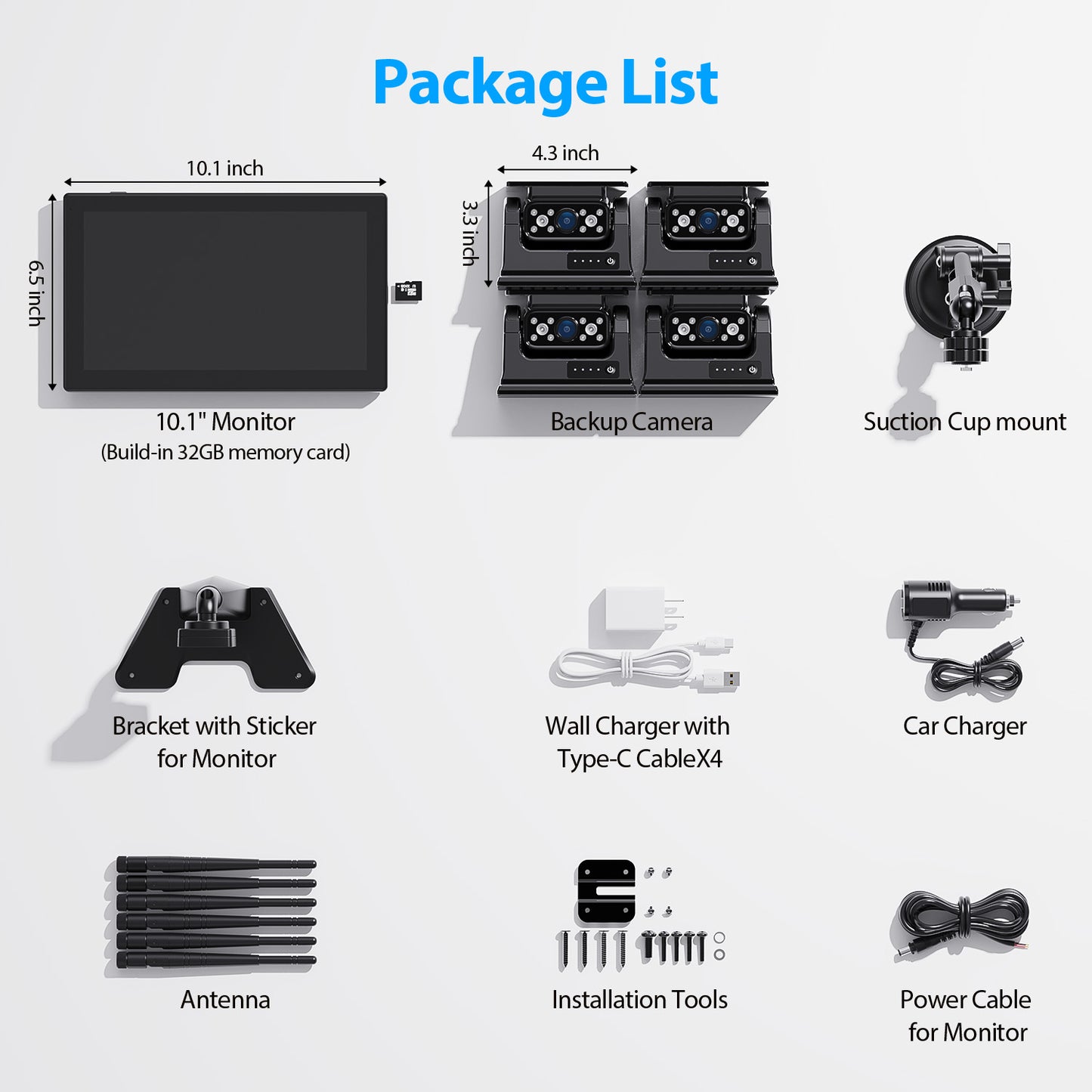 ZEROXCLUB 4 Magnetic Solar Wireless Backup Camera HD1080P DVR 10.1" Touchscreen Monitor, Quad RV Rearview Backup Cameras Wireless System for RV Trailer Tractor, Built-in 9600mAh Solar Battery, BL104