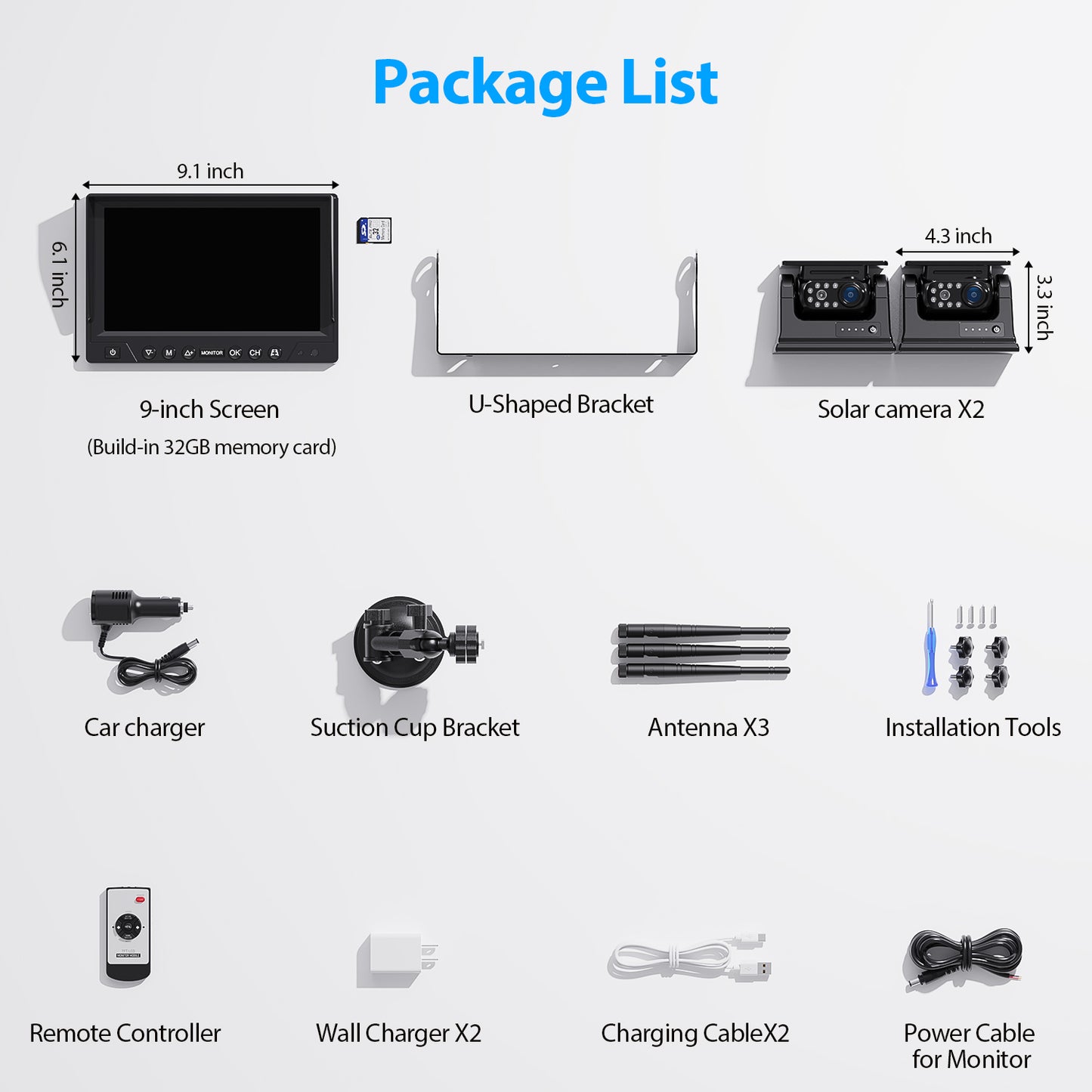 ZEROXCLUB 2 Magnetic Solar Wireless Backup Camera HD 1080P 9" DVR Monitor, Solar Rechargeable RV Backup Cameras Wireless System for Hitching Gooseneck Horse Trailer Fifth Wheels RVs Trucks BX902