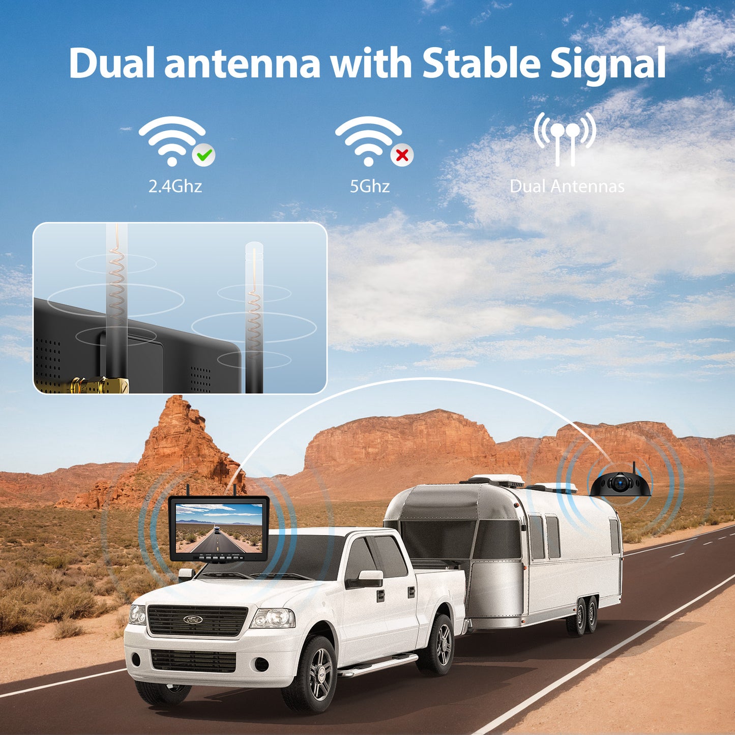 ZEROXCLUB 10.1" RV Backup Camera Wireless System Plug and Play, Pre-Wired for Furrion RV Trailer Camper, HD 1080P Quad Split Monitor with 2 Rear View & 2 Side View Cameras, IP69K Waterproof, BY504