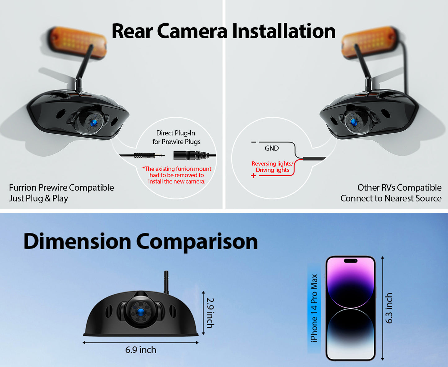 ZEROXCLUB Sharkfin Wireless Rear View Backup Camera for BW7M, IP69k Waterproof, Night Vision-ZEROXCLUB BW7MR