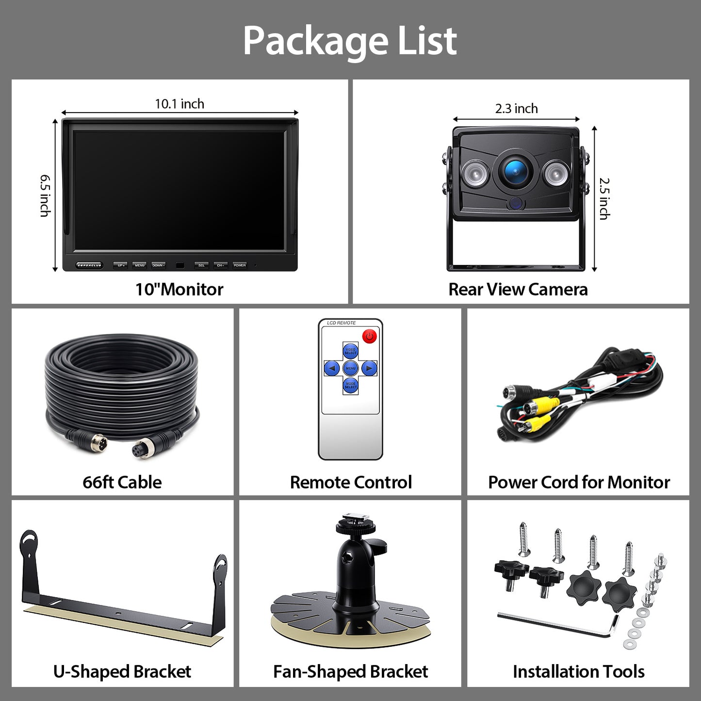 ZEROXCLUB 10" 1080P Wired Rear View Backup Camera System, Quad Split Screen IP69K Waterproof Reverse Camera, Vibration-Proof 10G for Tractor, Truck, Trailer, Combine, Heavy Equipment, BH101