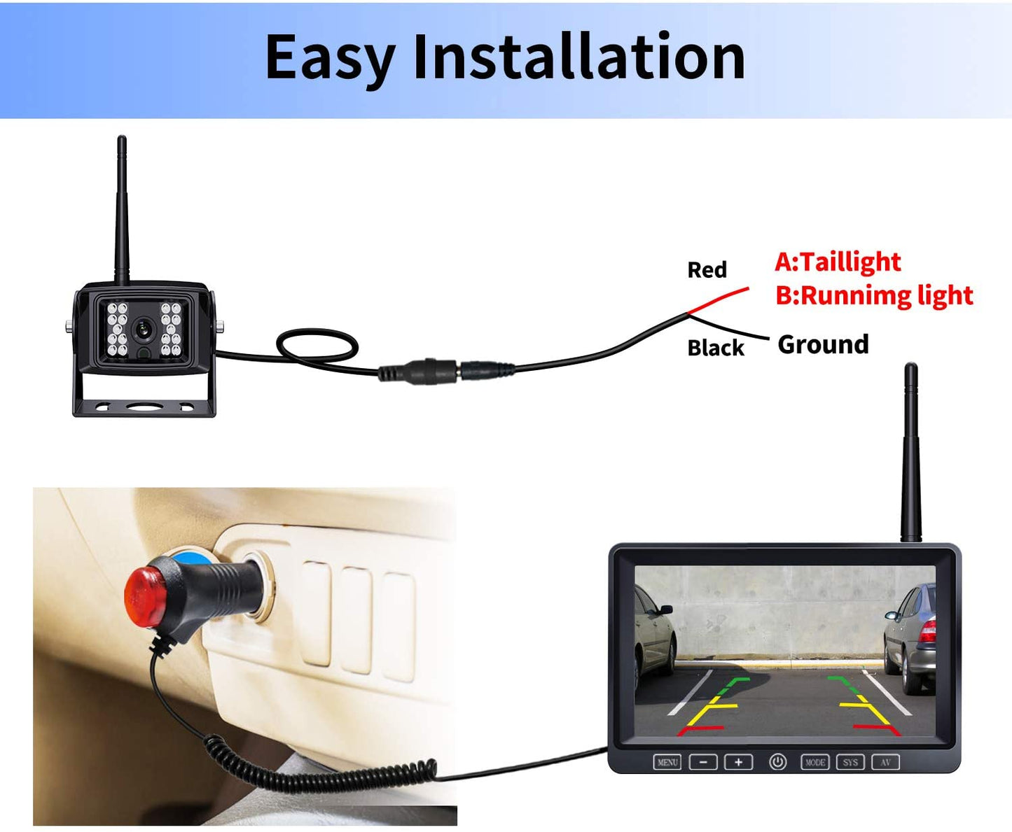 ZEROXCLUB Digital Wireless Backup Camera System Kit,HD 1080P & IP69 Waterproof Wireless Reverse Rear Side View Camera + 7’’ DVR Split Monitor with Touch Button for RV/Truck/Trailer/Bus/Pickup/Van-W702