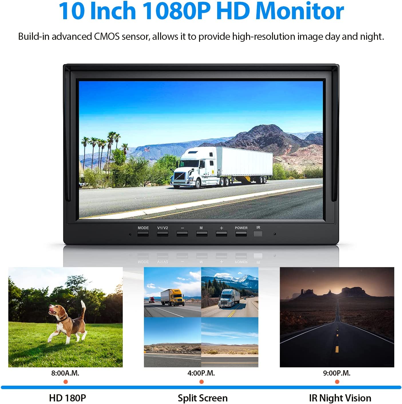 ZEROXCLUB HD Backup Camera System Kit, Loop Recording 10" Large Monitor with Wired Rear View Camera, IR Night Vision 170° Waterproof Camera with Safe Parking Lines for Bus, Semi-Truck, Trailer, RV--BY104A