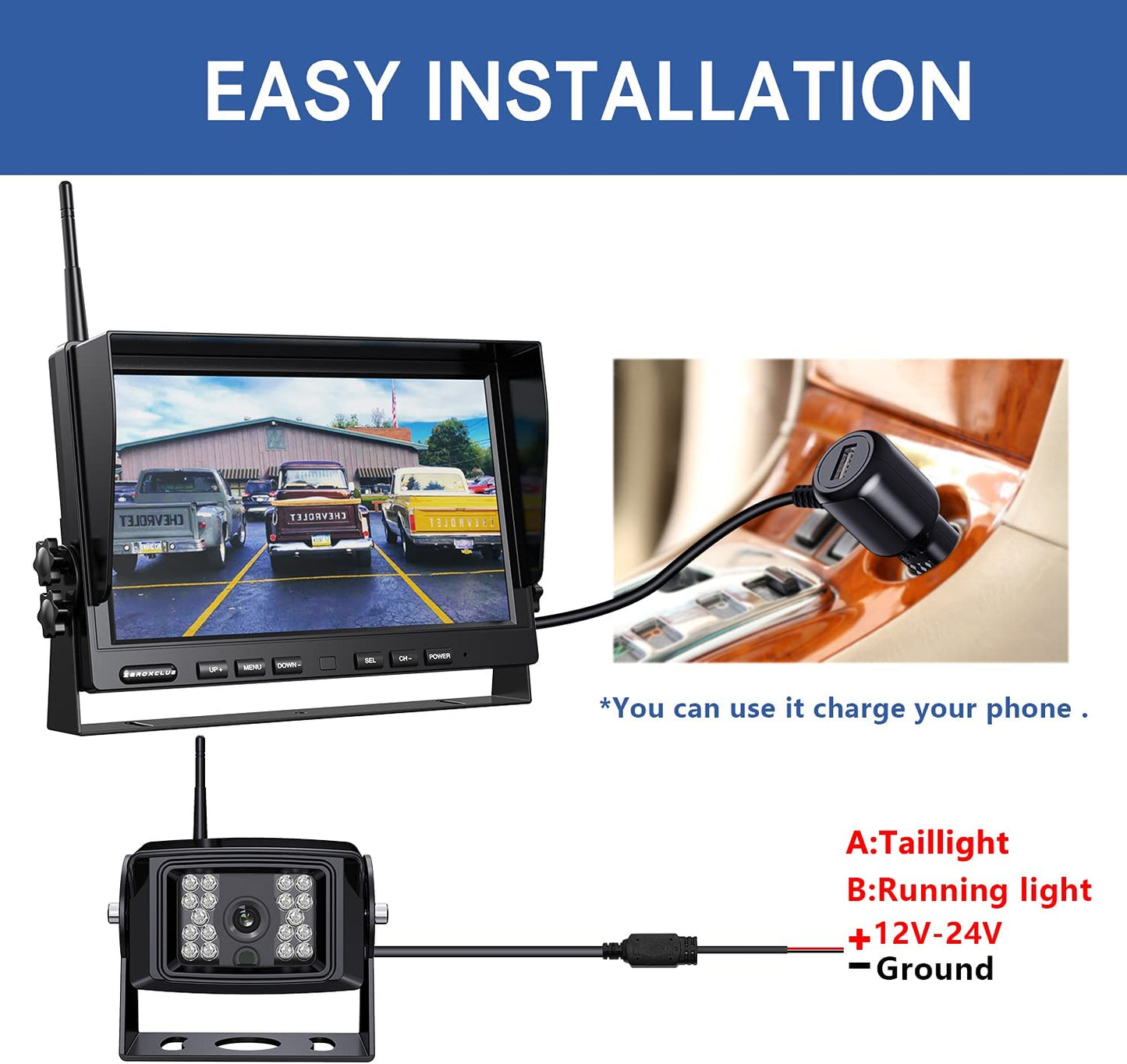 ZEROXCLUB 10'' 1080P Wireless Backup Camera System, 10 Inch DVR Dual/Quad Monitor Wireless 2 Rear View Cameras for RV/Truck/Trailer/Camper, IP69 Waterproof Digital Signal Recording System-BW102