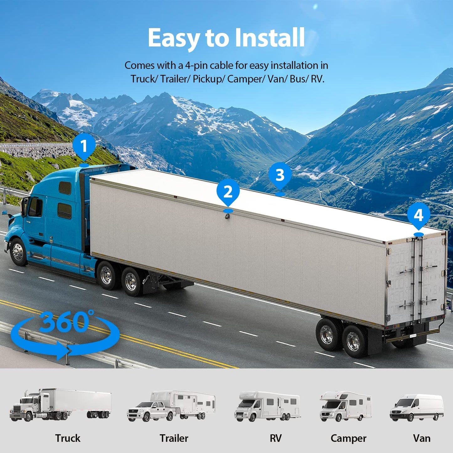 ZEROXCLUB HD Backup Camera System Kit, 9" Large Monitor with Loop Recording, Wired Rear View Camera+Side View Camera, IR Night Vision Waterproof Camera with Parking Lines for Bus, Truck, Trailer, RV--BY904A