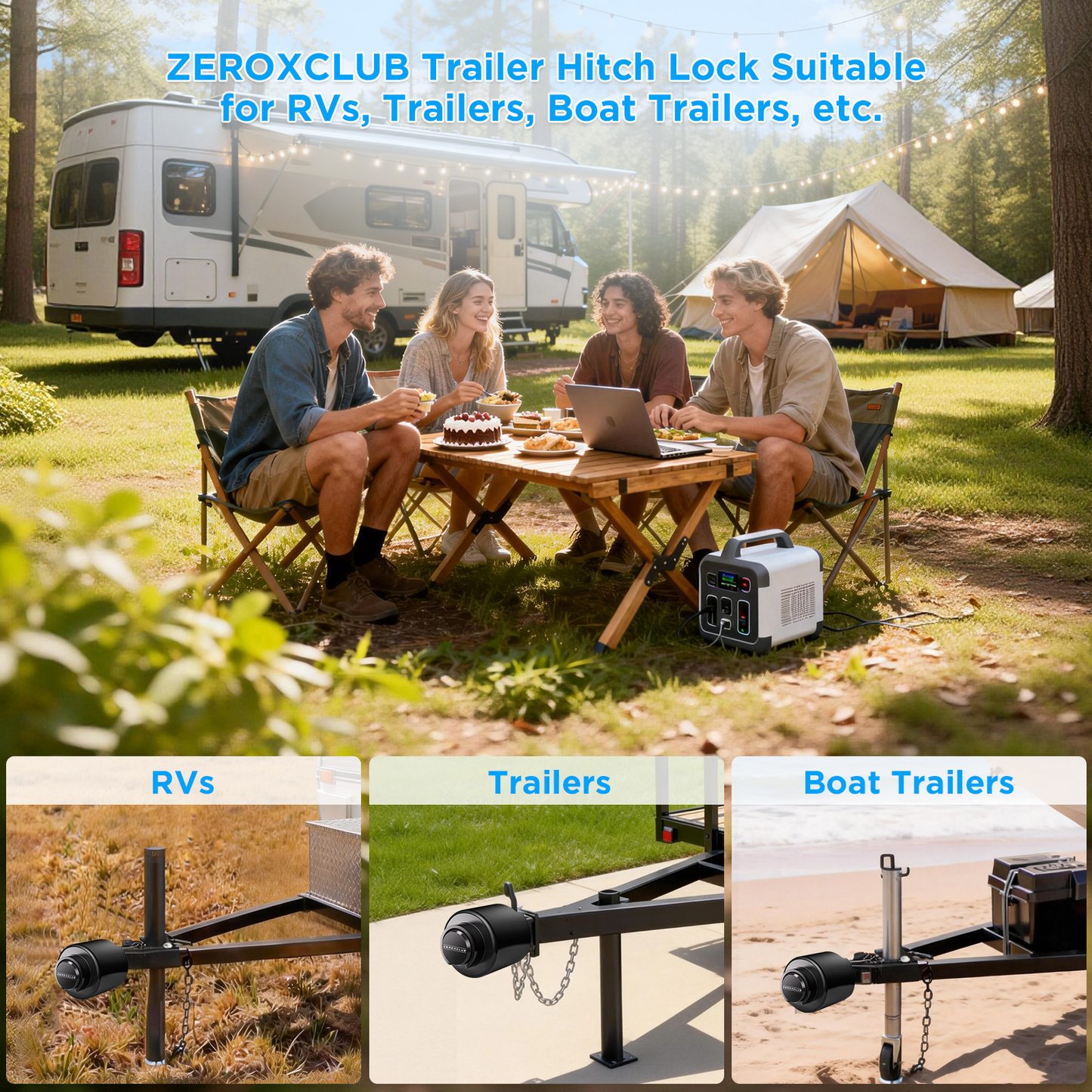 ZEROXCLUB Upgraded Trailer Lock Fits 2-5/16 Inch Coupler, Safety Chains Anti-Theft Trailer Coupler Lock, Heavy Duty Trailer Hitch Lock for Travel RV, Boat, Trailer