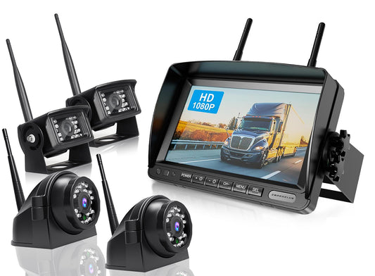 ZEROXCLUB 1080P FHD Digital Wireless Backup Camera System Kit for RV/Truck/Trailer/Van/Bus,Night Vision,7inch HD LCD Monitor with IP69 Waterproof 2 Rear View 2 Side View Camera, No Interference Record-HW04