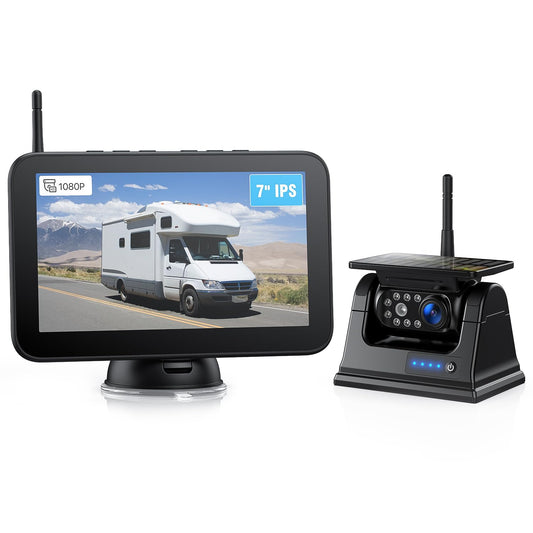 ZEROXCLUB Magnetic Solar Wireless Backup Camera 1080P 7" DVR Monitor, Rechargeable RV Camera Wireless System for Hitch Towing Travel RV Camper 5th Wheel, Built-in 9600mAh Battery & Solar Panel, BM701