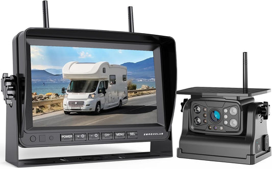 Magnetic Solar Wireless Backup Camera System, HD 1080P 7" Monitor with Rear View Camera for RV/Trailer/Fifth Wheels/Camper, Night Vision, Portable Rechargeable Battery, Loop Recording-ZEROXCLUB BS701