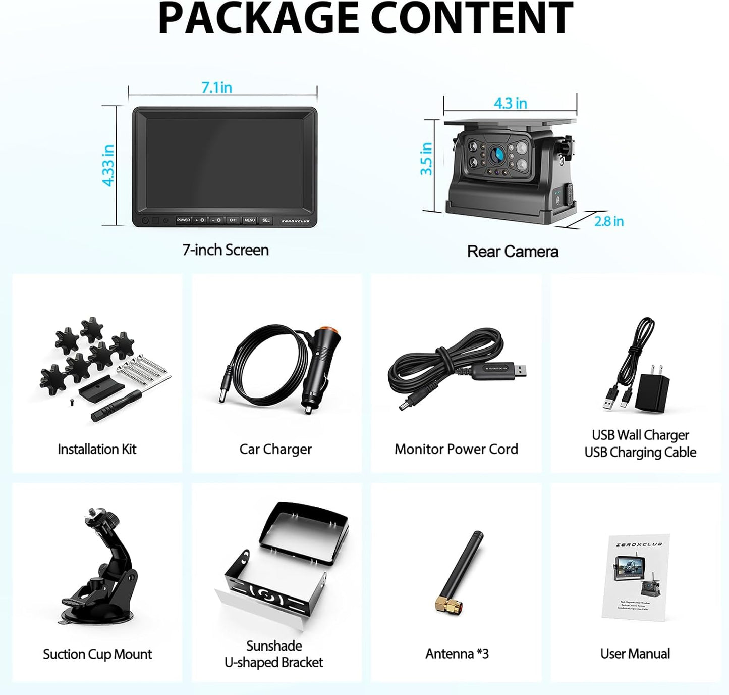 Magnetic Solar Wireless Backup Camera System, HD 1080P 7" Monitor with Rear View Camera for RV/Trailer/Fifth Wheels/Camper, Night Vision, Portable Rechargeable Battery, Loop Recording-ZEROXCLUB BS701