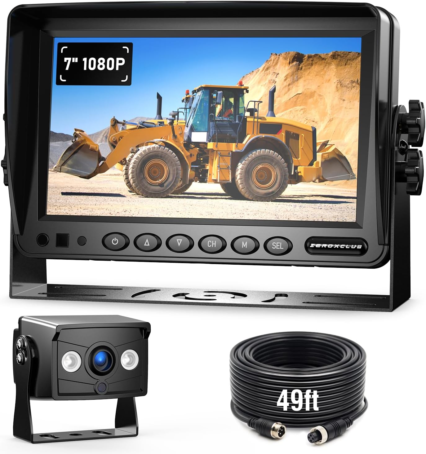 7" 1080P Wired Rear View Backup Camera System, Dual Split Screen IP69K Waterproof Reverse Camera, Vibration-Proof 10G for Tractor, Truck, Trailer, Combine, Heavy Equipment, BH701