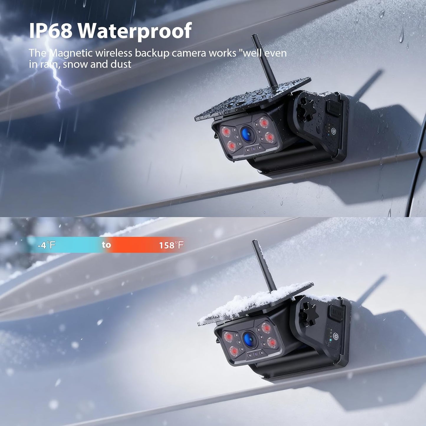 Magnetic Solar Wireless Backup Camera System, HD 1080P 7" Monitor with Rear View Camera for RV/Trailer/Fifth Wheels/Camper, Night Vision, Portable Rechargeable Battery, Loop Recording-ZEROXCLUB BS701