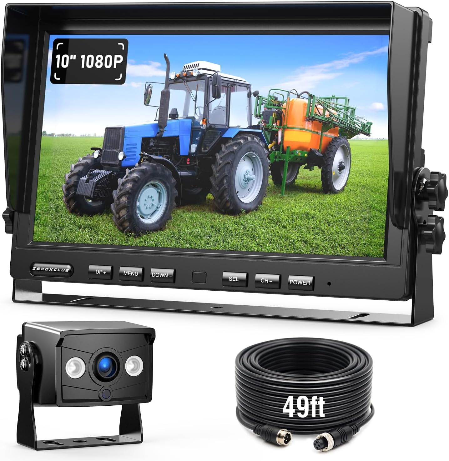 10" 1080P Wired Rear View Backup Camera System, Quad Split Screen IP69K Waterproof Reverse Camera, Vibration-Proof 10G for Tractor, Truck, Trailer, Combine, Heavy Equipment, BH101