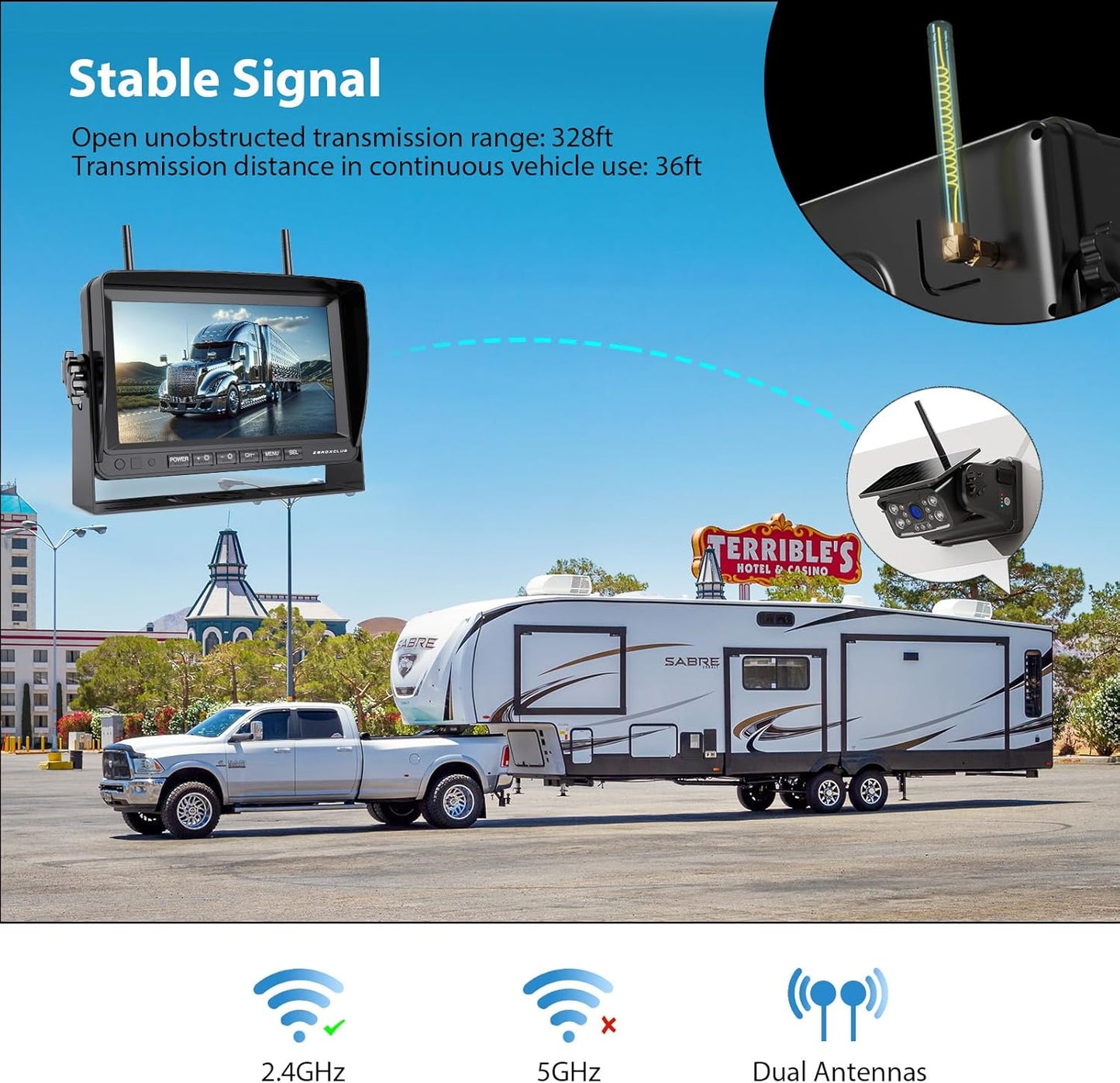 Magnetic Solar Wireless Backup Camera System, HD 1080P 7" Monitor with Rear View Camera for RV/Trailer/Fifth Wheels/Camper, Night Vision, Portable Rechargeable Battery, Loop Recording-ZEROXCLUB BS701