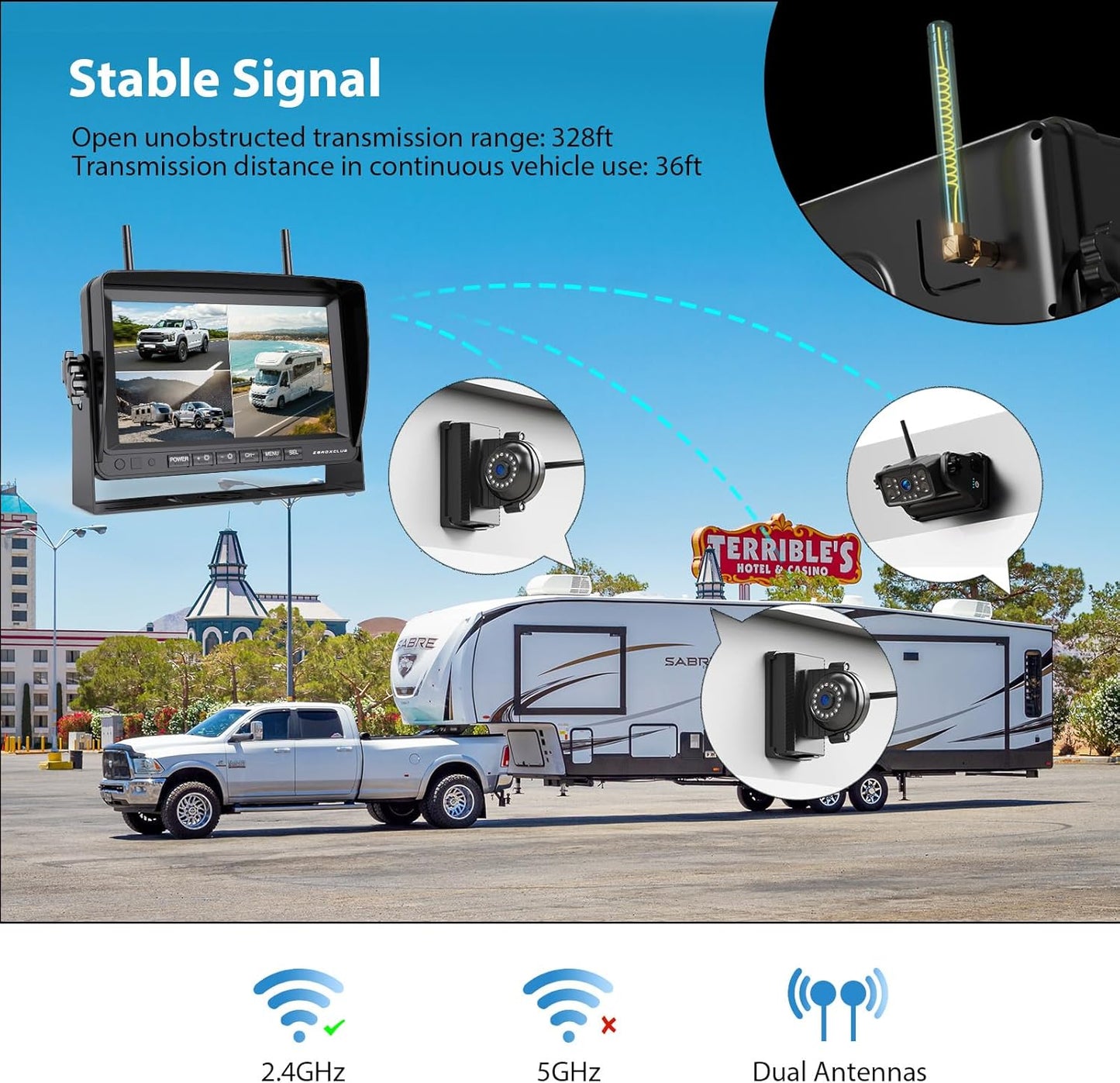 ZEROXCLUB Magnetic Wireless Backup Camera: 7" HD 1080P DVR Monitor with 1 Rear View, 2 Side View Cameras, IR Night Vision, Portable Rechargeable Camera for RV/Trailer/5 Wheels/Camper BC703