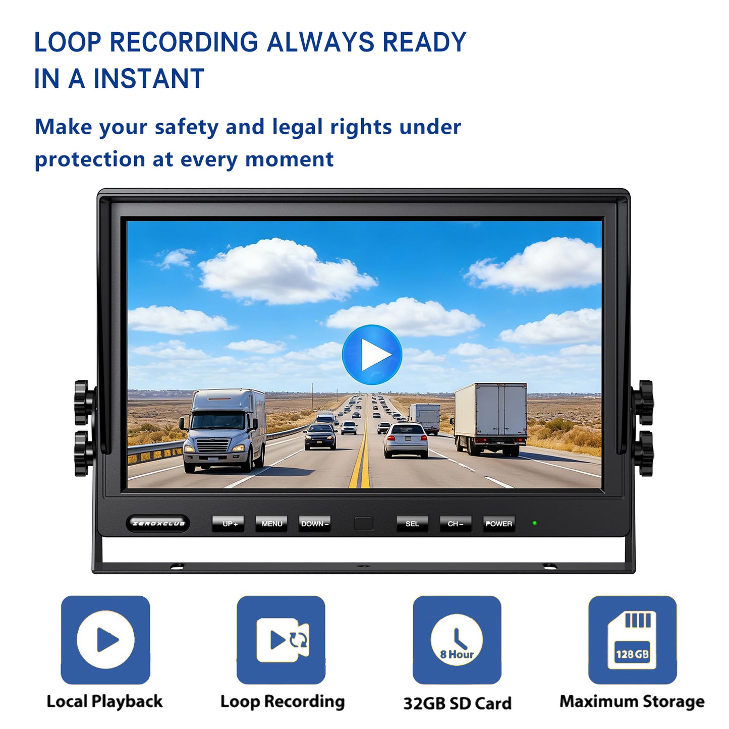 ZEROXCLUB 10'' 1080P Wireless Backup Camera System, 10 Inch DVR Quad Split Monitor Wireless Rear Side View Cameras, IP69 Waterproof Digital Signal Record System for RV/Truck/Trailer/Camper-BW104SL