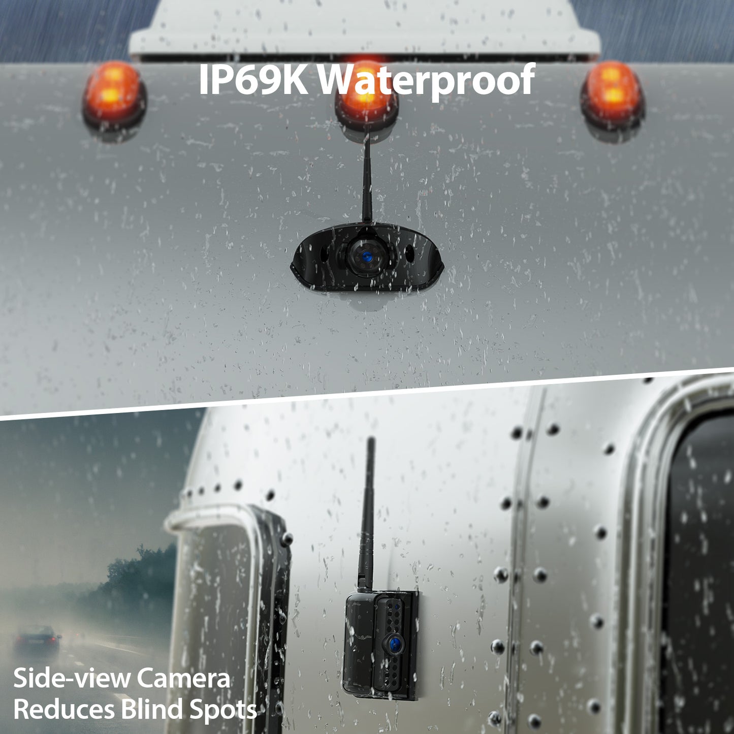 ZEROXCLUB 10.1" RV Backup Camera Wireless System Plug and Play, Pre-Wired for Furrion RV Trailer Camper Motorhome, HD 1080P Split-Screen DVR Monitor with 1 Rear View & 2 Side View Cameras, BY503