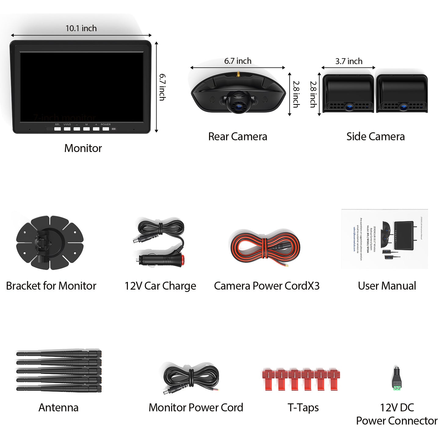 ZEROXCLUB 10.1" RV Backup Camera Wireless System Plug and Play, Pre-Wired for Furrion RV Trailer Camper Motorhome, HD 1080P Split-Screen DVR Monitor with 1 Rear View & 2 Side View Cameras, BY503