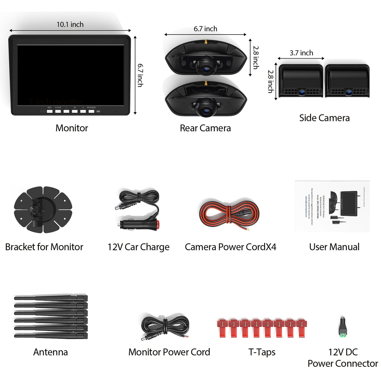 ZEROXCLUB 10.1" RV Backup Camera Wireless System Plug and Play, Pre-Wired for Furrion RV Trailer Camper, HD 1080P Quad Split Monitor with 2 Rear View & 2 Side View Cameras, IP69K Waterproof, BY504