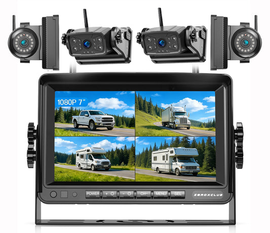 Magnetic Wireless Backup Camera: 7" HD 1080P DVR Monitor with 2 Rear View, 2 Side View Cameras, IR Night Vision, Portable Rechargeable Camera for RV/Trailer/5 Wheels/Camper BC704