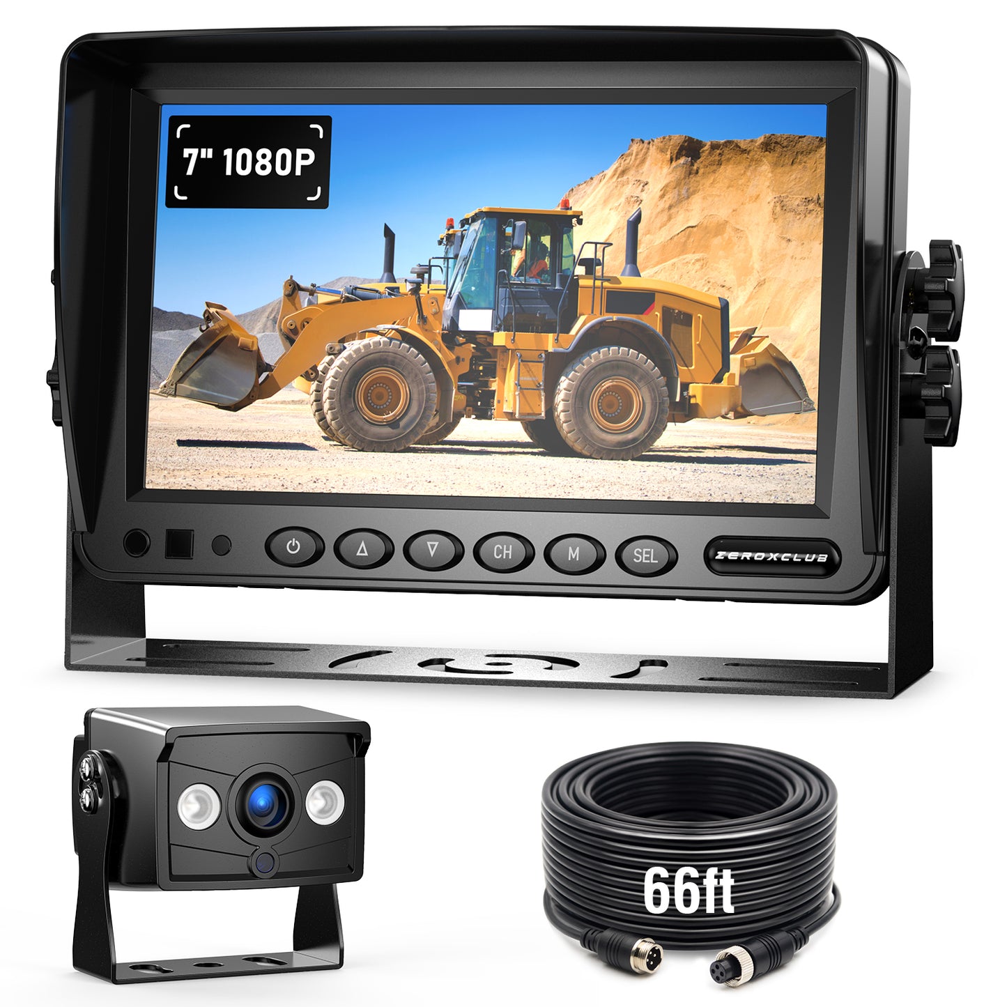 ZEROXCLUB 7" 1080P Wired Rear View Backup Camera System, Dual Split Screen IP69K Waterproof Reverse Camera, Vibration-Proof 10G for Tractor, Truck, Trailer, Combine, Heavy Equipment, BH701