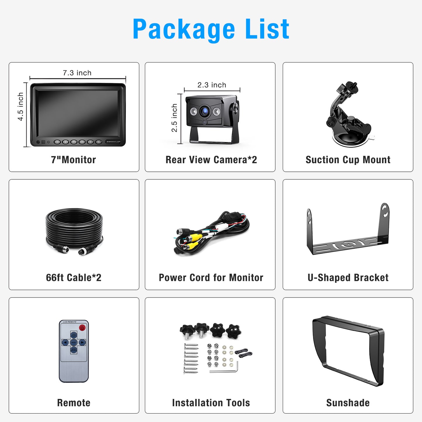 ZEROXCLUB 2 Wired Rear View Backup Camera System, 7" 1080P Monitor IP69K Waterproof Vibration-Proof 10G Reverse Camera, Dual Split Screen for Tractor, Truck, Trailer, Combine, Heavy Equipment, BH702