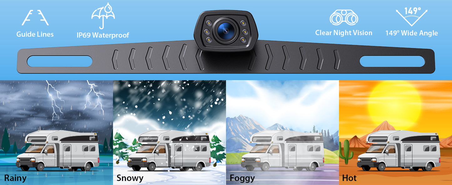 ZEROXCLUB Wired Backup Camera Kit, 7 Inch 1080P Display, Designed for Car Pickup Trucks SUVs Vans RVs License Plate Rearview Reversing Camera Night Vision IP69 Waterproof Wide View - B7