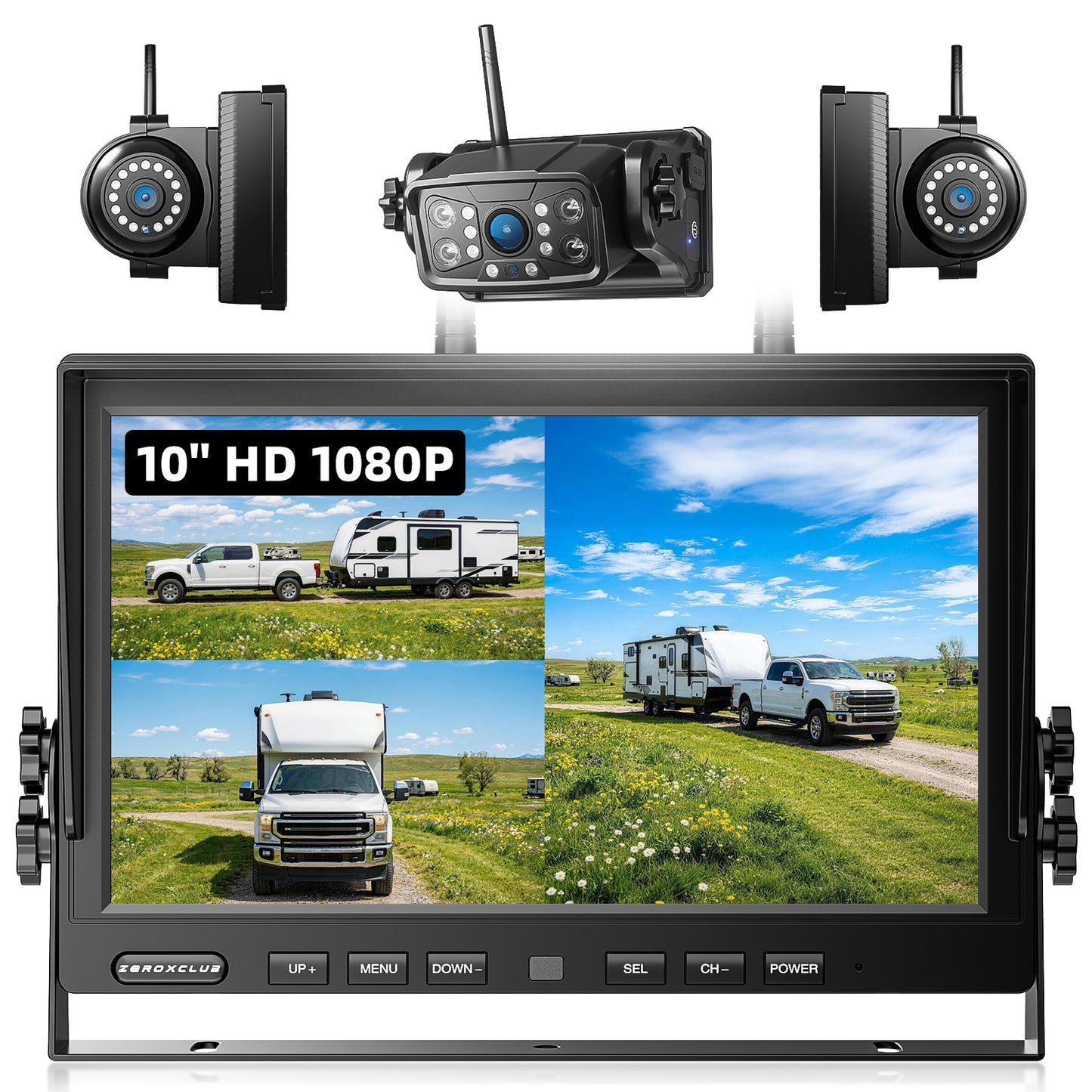 Magnetic Wireless Backup Camera: Portable Rechargeable Battery, 10" HD 1080P DVR Monitor with Rear View Side View Camera for Travel Trailer/Fifth Wheels/RV/Camper BC103