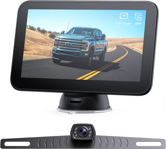 ZEROXCLUB Wired Backup Camera Kit, 7 Inch 1080P Display, Designed for Car Pickup Trucks SUVs Vans RVs License Plate Rearview Reversing Camera Night Vision IP69 Waterproof Wide View - B7