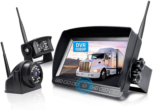 ZEROXCLUB Digital Wireless Backup Camera System Kit,HD 1080P & IP69 Waterproof Wireless Reverse Rear Side View Camera + 7’’ DVR Split Monitor with Touch Button for RV/Truck/Trailer/Bus/Pickup/Van-W702