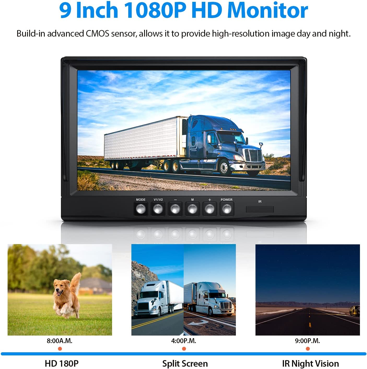 ZEROXCLUB HD Backup Camera System Kit, 9" Large Monitor with Loop Recording, Wired Rear View Camera, IR Night Vision 170° Waterproof Camera with Safe Parking Lines for Bus, Semi-Truck, Trailer, RV--BY902A